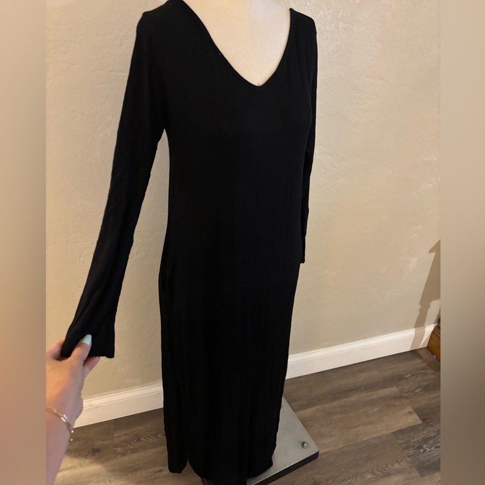Grecerelle Black V-Neck Long Sleeve Women's Maxi Dress sz Small New